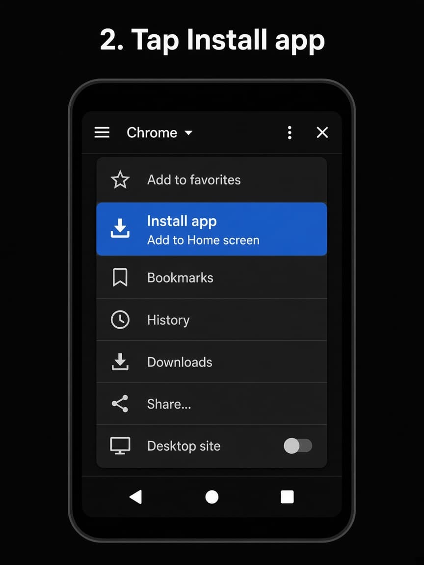 Chrome menu with Install app highlighted