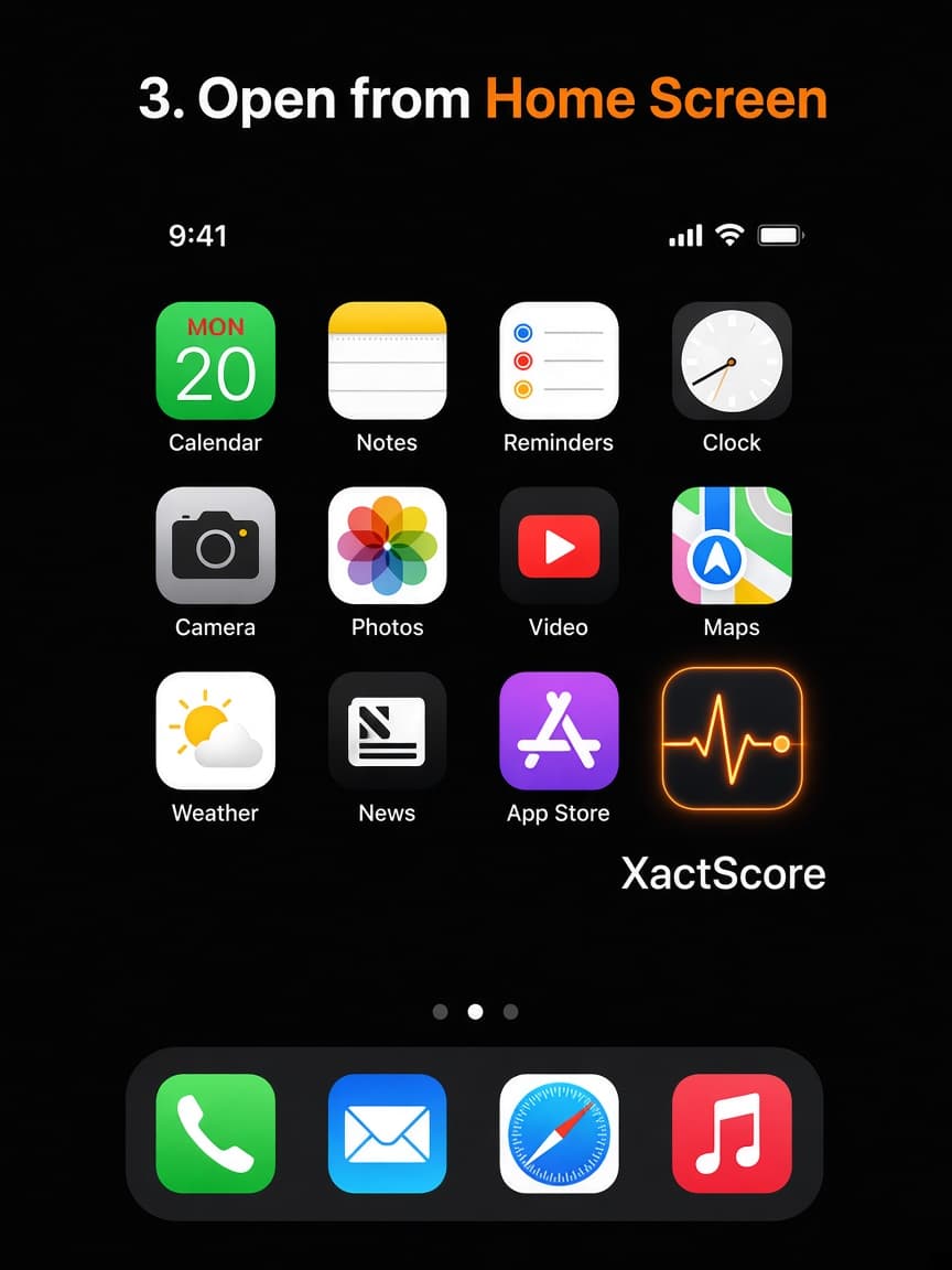 iPhone home screen showing the XactScore app icon